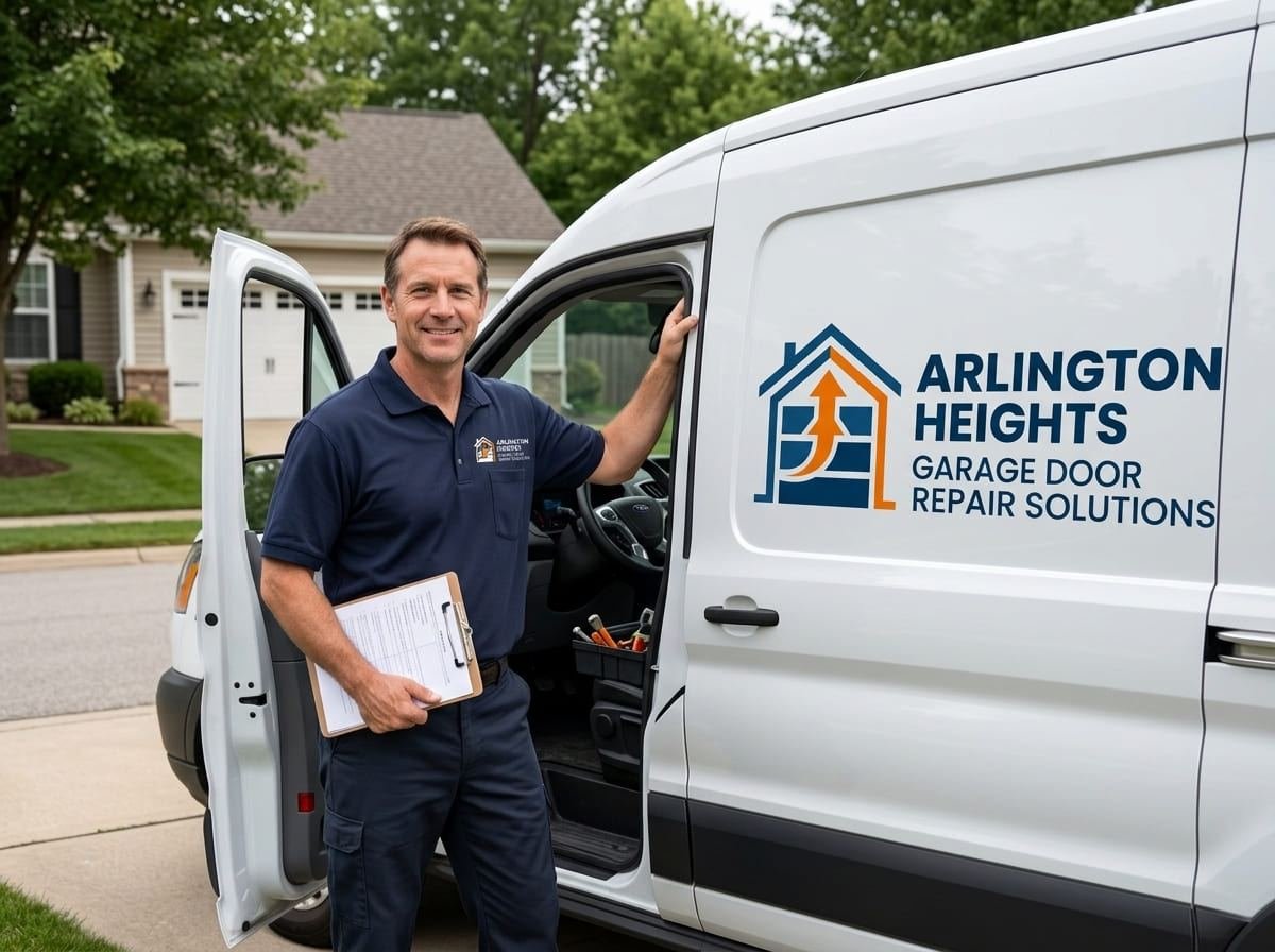 Technician replacing a corroded lift cable at the bottom bracket of a garage door in Arlington Heights, Illinois