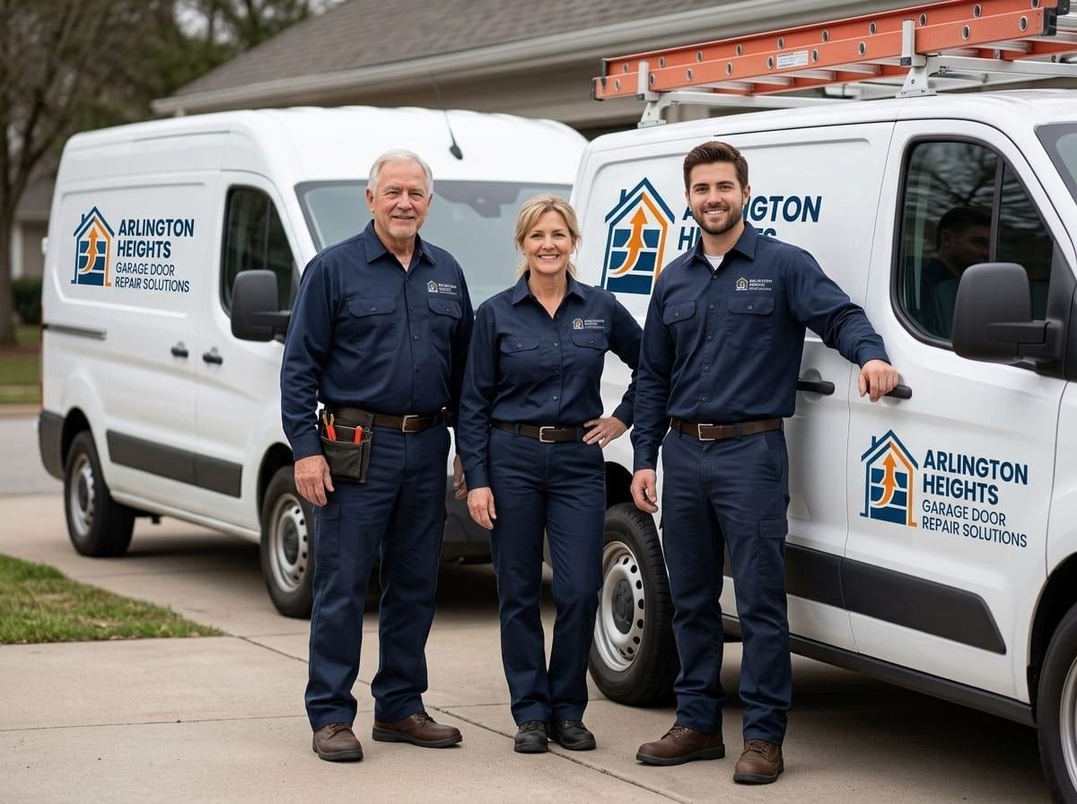 Arlington Heights Garage Door Repair Solutions service van on a tree-lined suburban street in the northwest suburbs of Chicago, Illinois